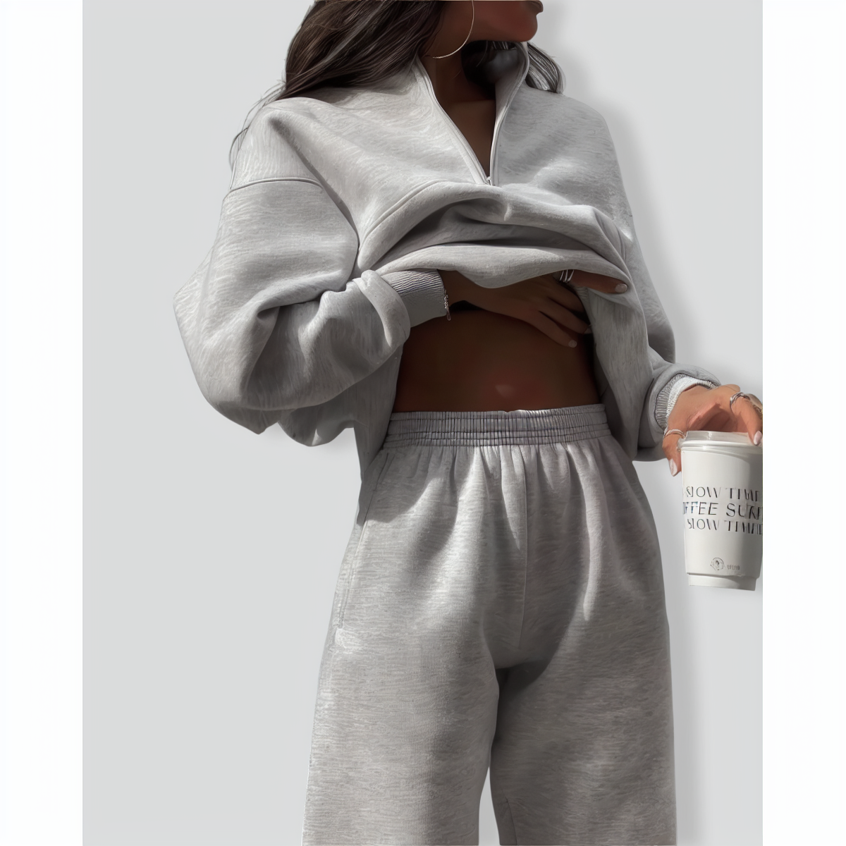 Zip Stand Collar Comfortable Loose Loungewear Tracksuit