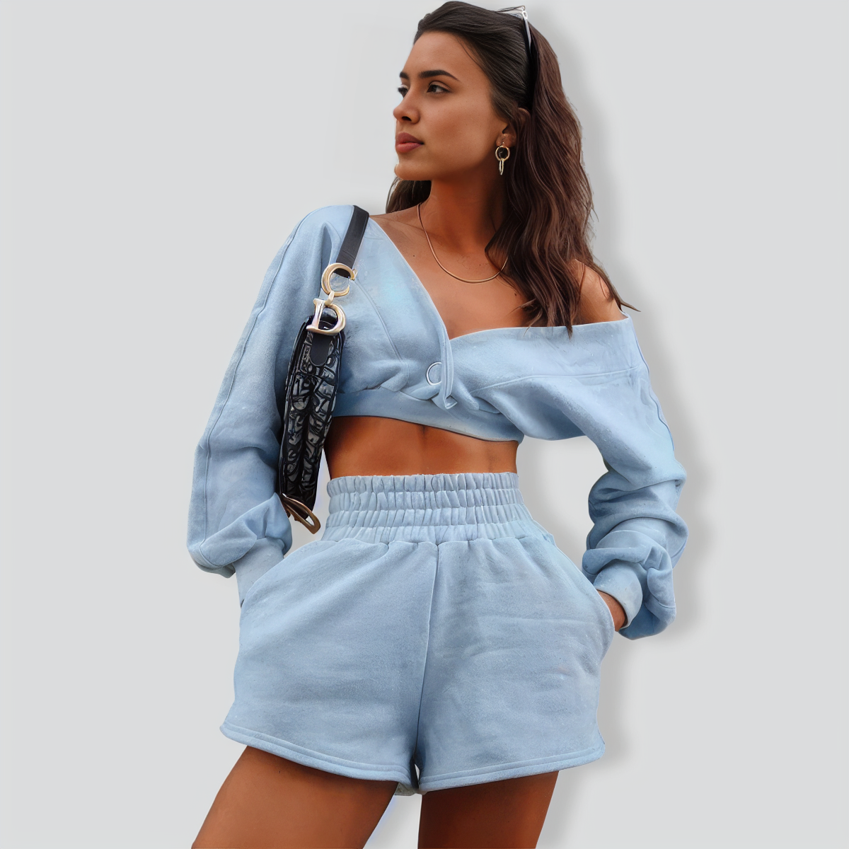 Relaxed Solid Color Long Sleeve Sweatshirt Two-piece Set