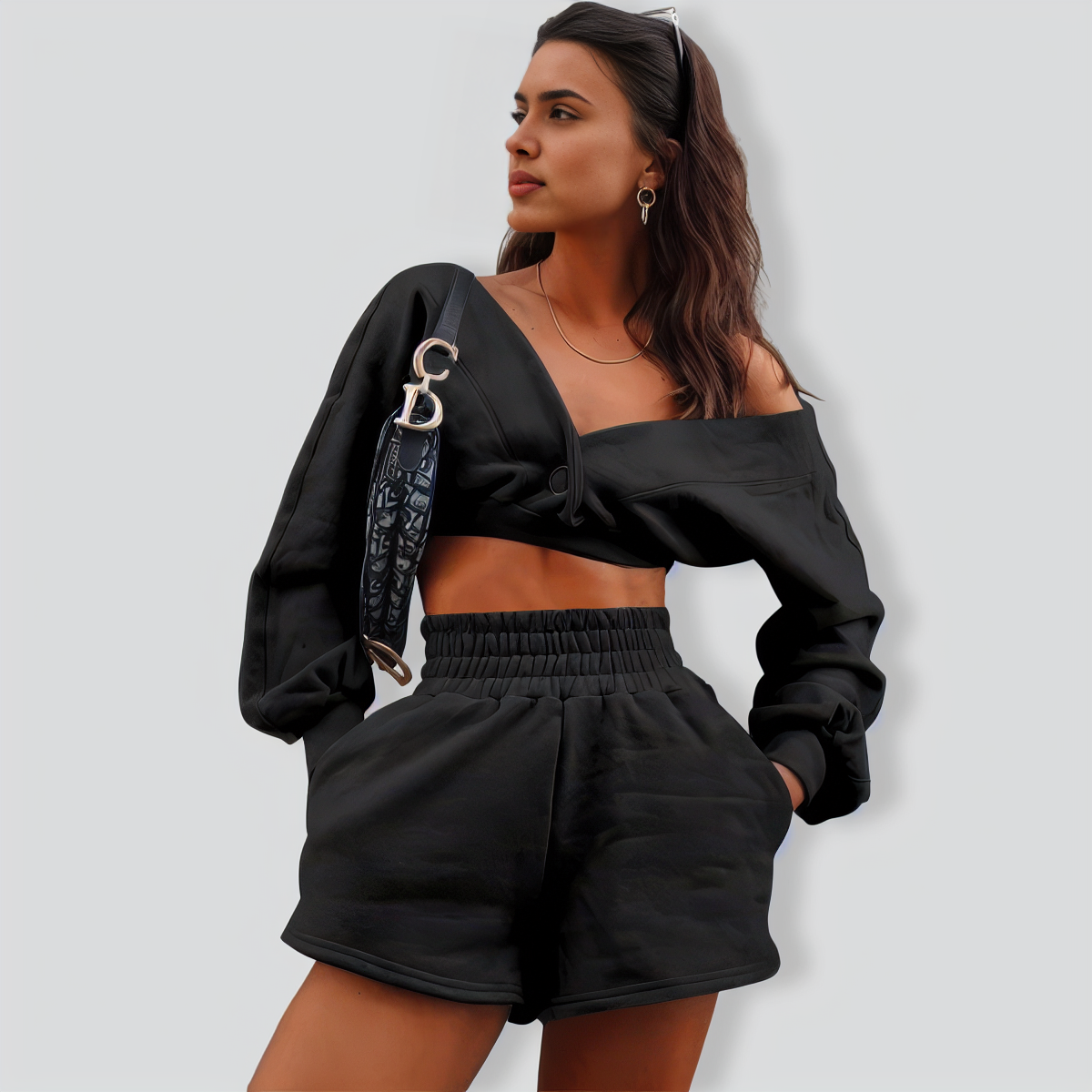 Relaxed Solid Color Long Sleeve Sweatshirt Two-piece Set