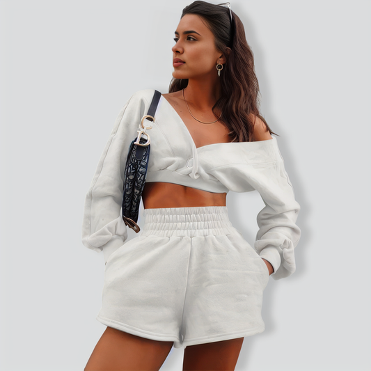 Relaxed Solid Color Long Sleeve Sweatshirt Two-piece Set