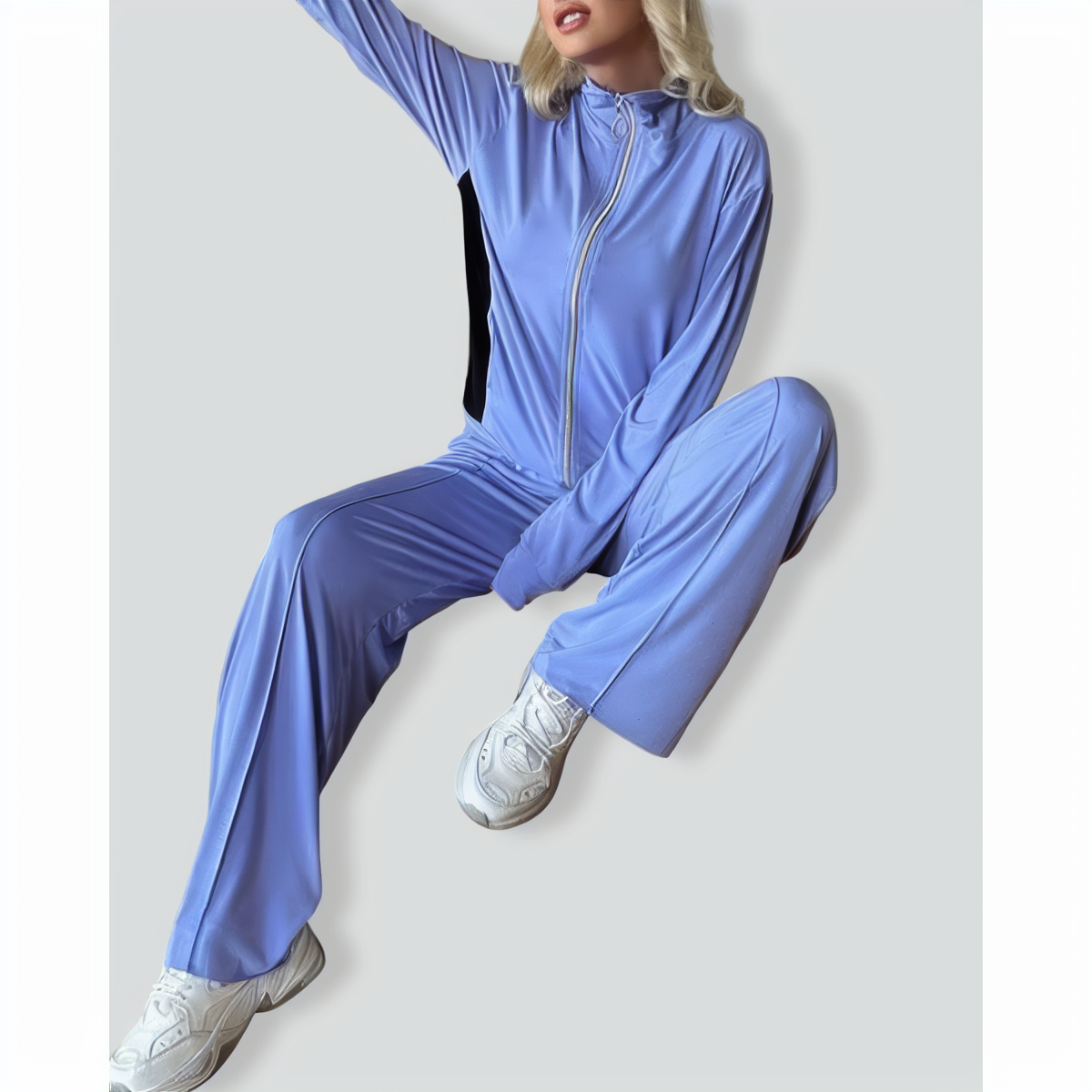 Zipper Lapel Slim Fit Colorblock Casual Set