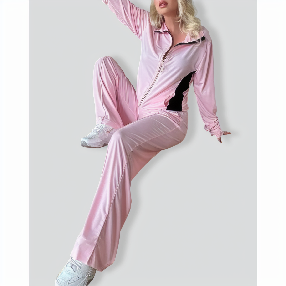 Zipper Lapel Slim Fit Colorblock Casual Set