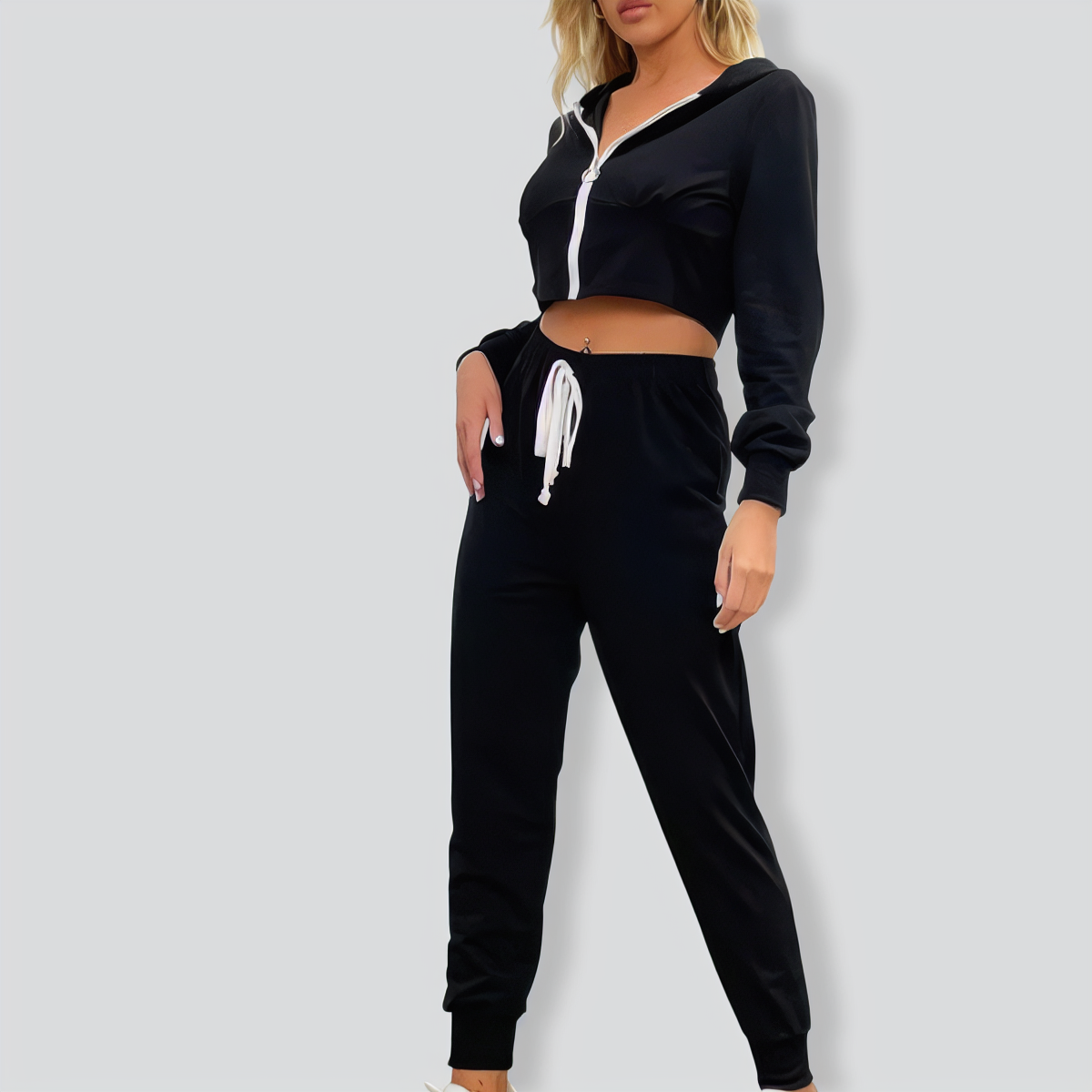 Solid Color Long Sleeves Hooded Sweatshirt Two-piece Set