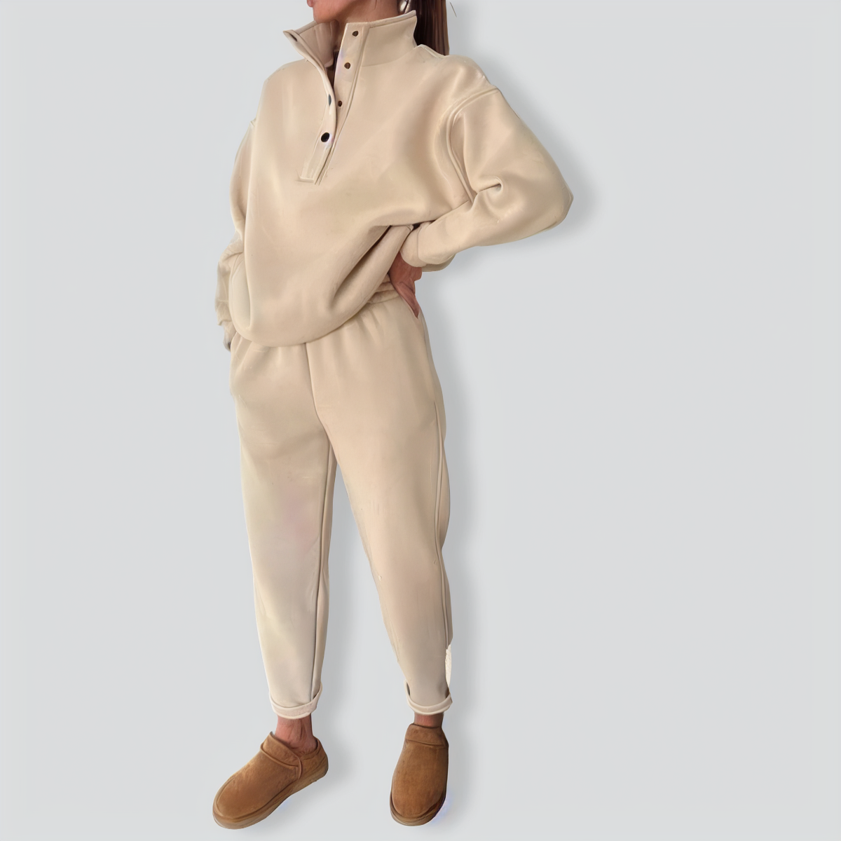 Fashion Buttons Stand Collar Two-pieces Set