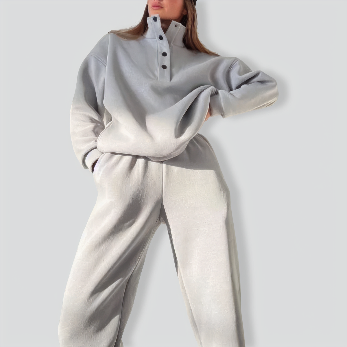 Fashion Buttons Stand Collar Two-pieces Set