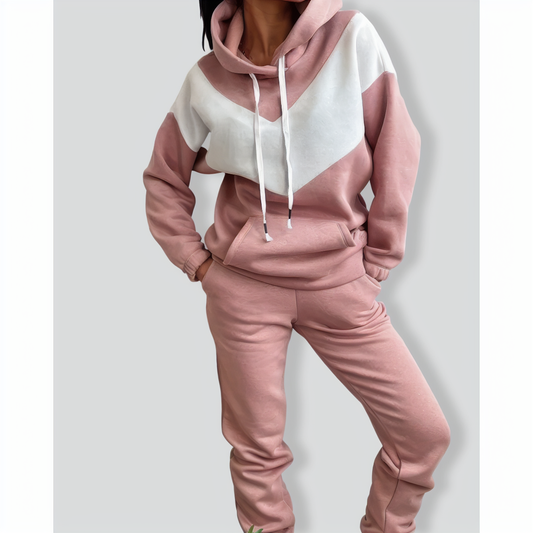 Casual Color Block Hooded Sweatshirt Set