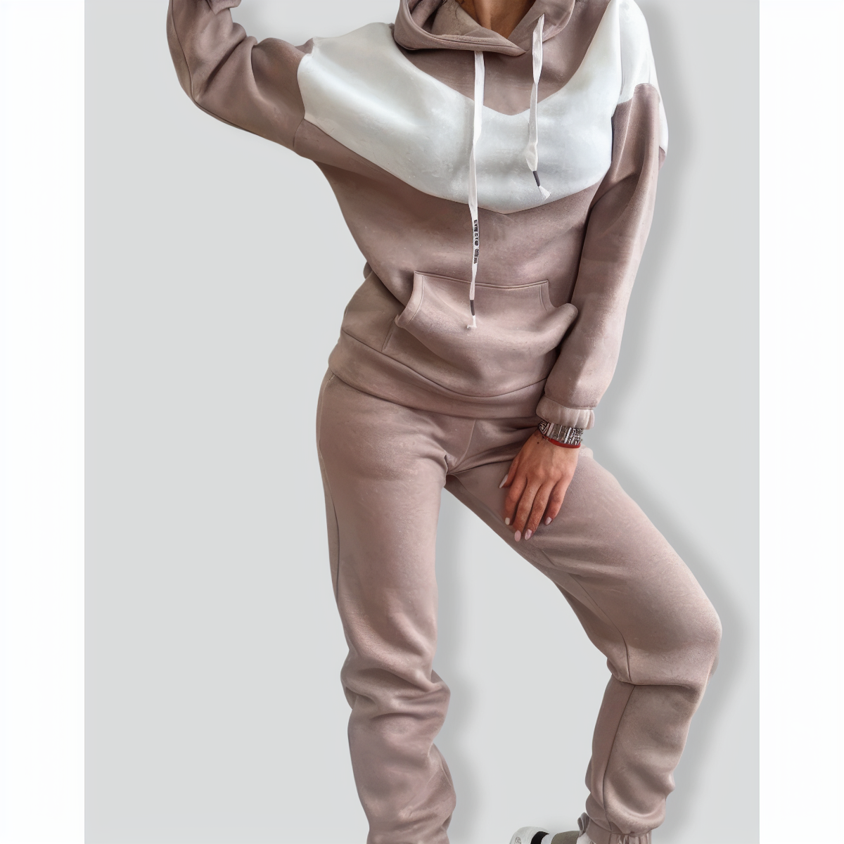 Casual Color Block Hooded Sweatshirt Set