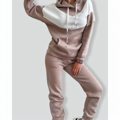 Casual Color Block Hooded Sweatshirt Set