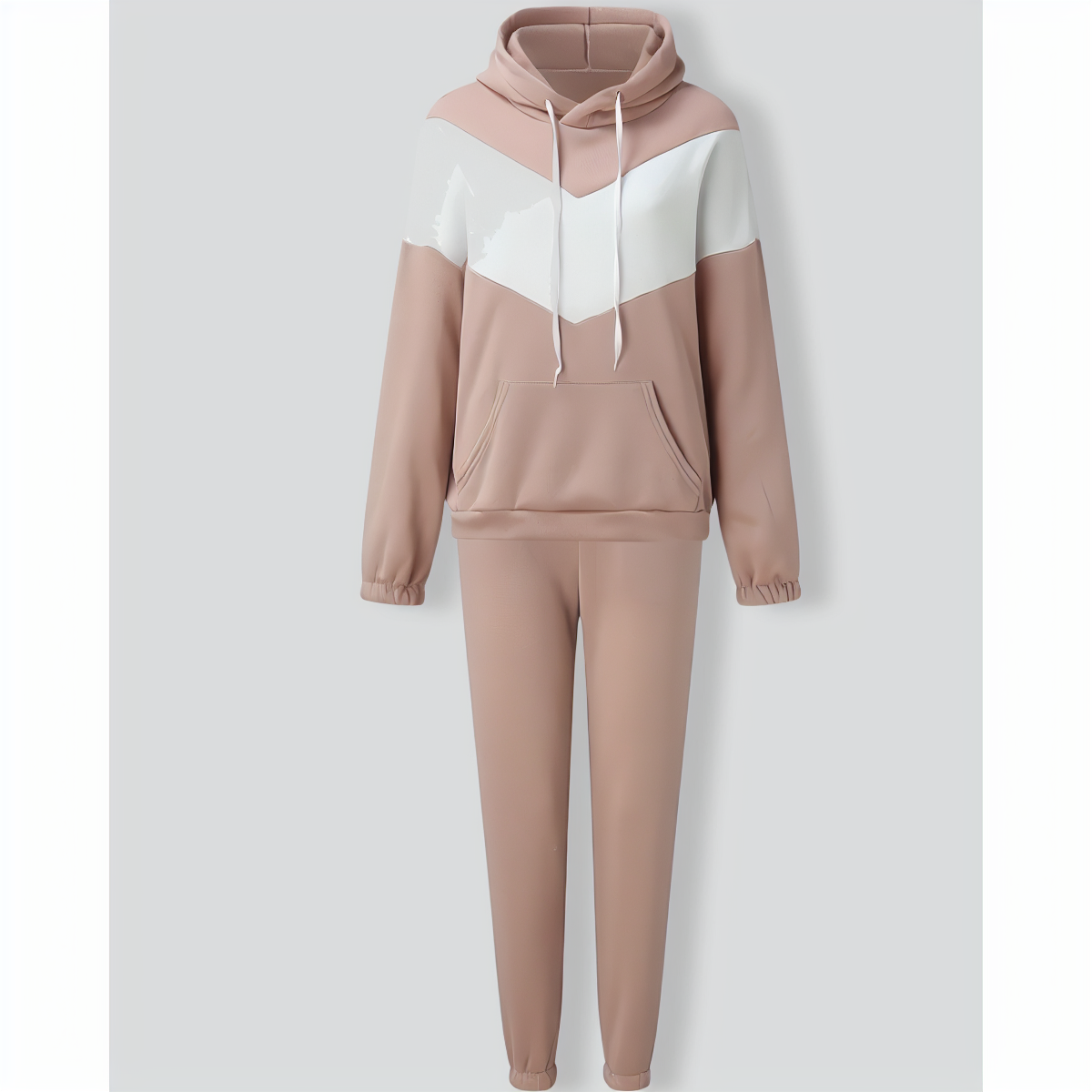 Casual Color Block Hooded Sweatshirt Set