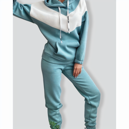 Casual Color Block Hooded Sweatshirt Set