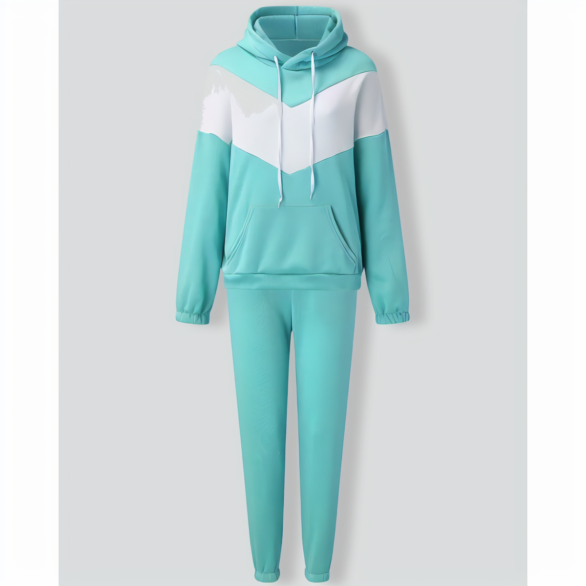 Casual Color Block Hooded Sweatshirt Set