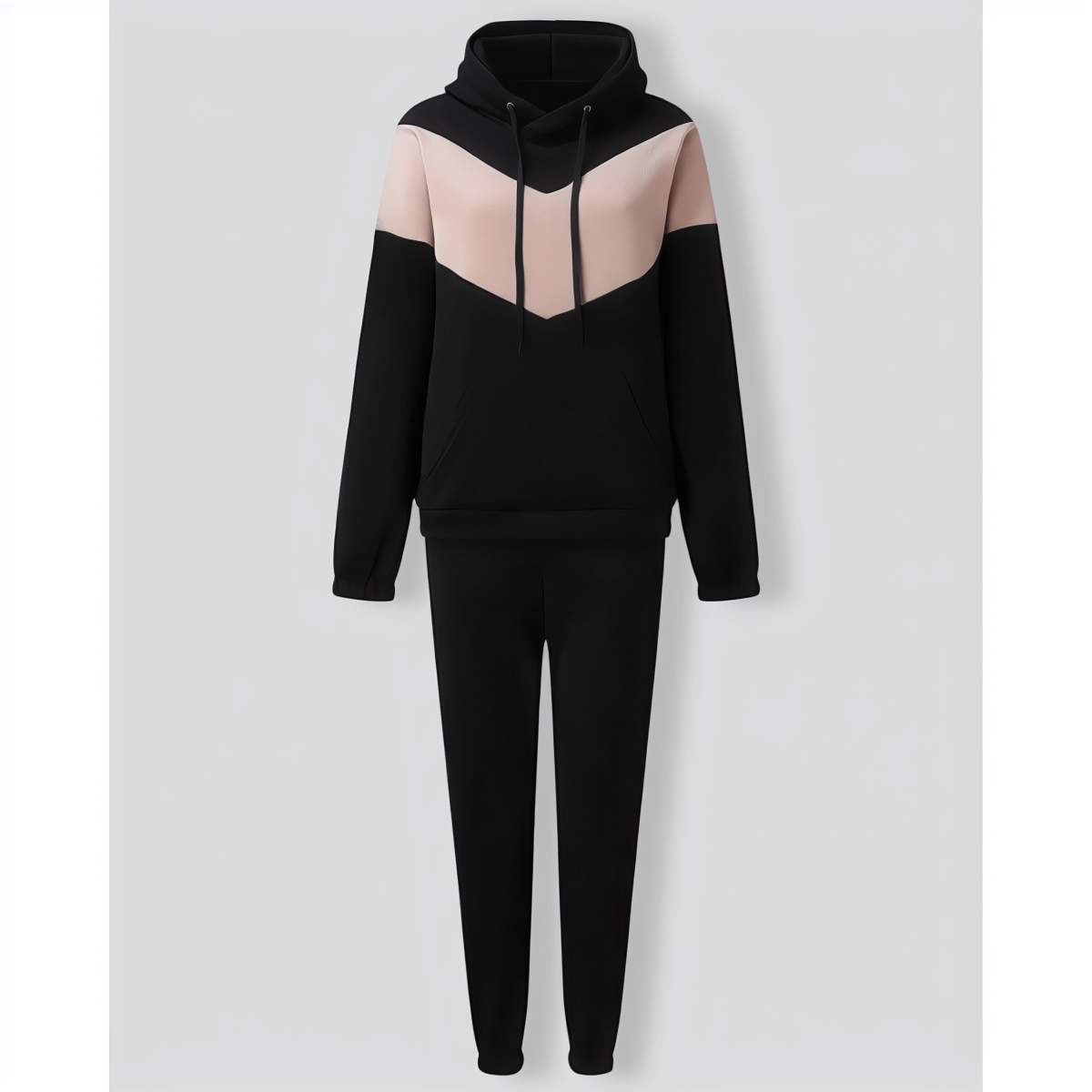 Casual Color Block Hooded Sweatshirt Set