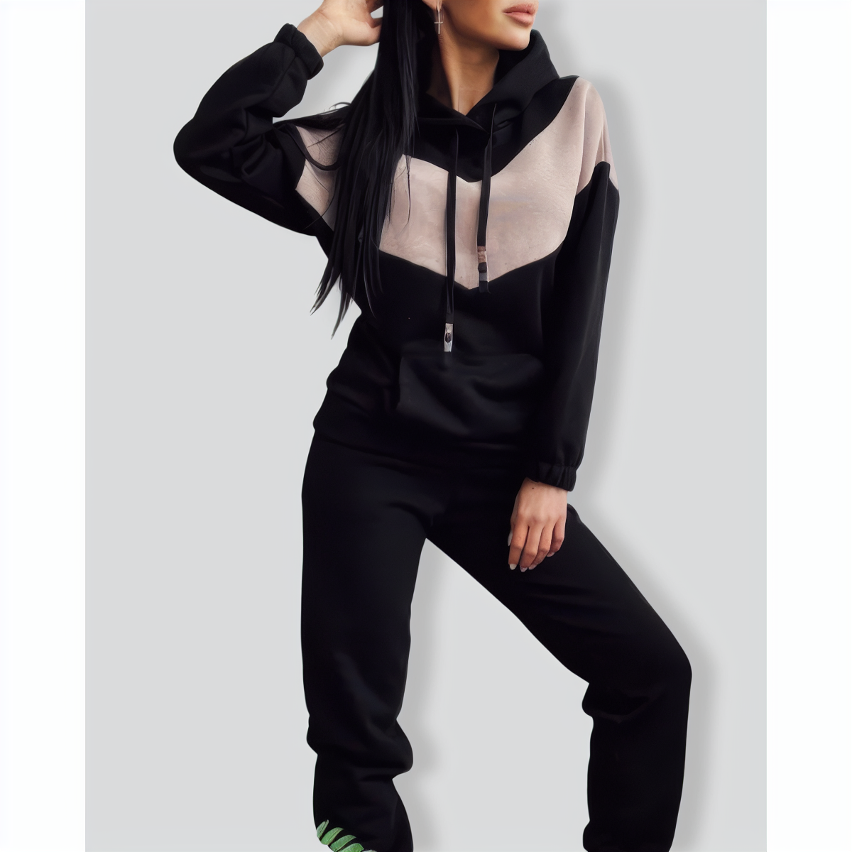 Casual Color Block Hooded Sweatshirt Set