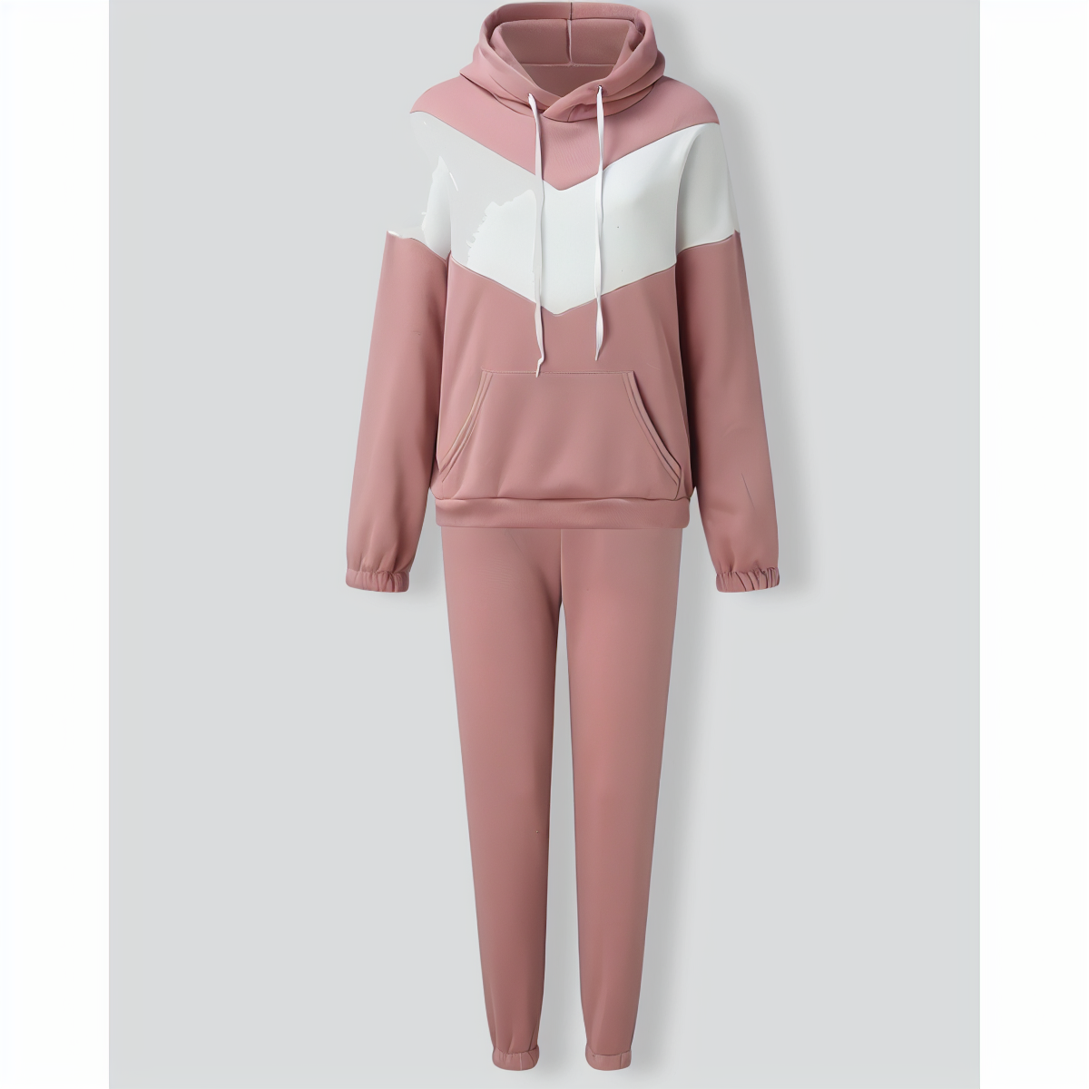 Casual Color Block Hooded Sweatshirt Set
