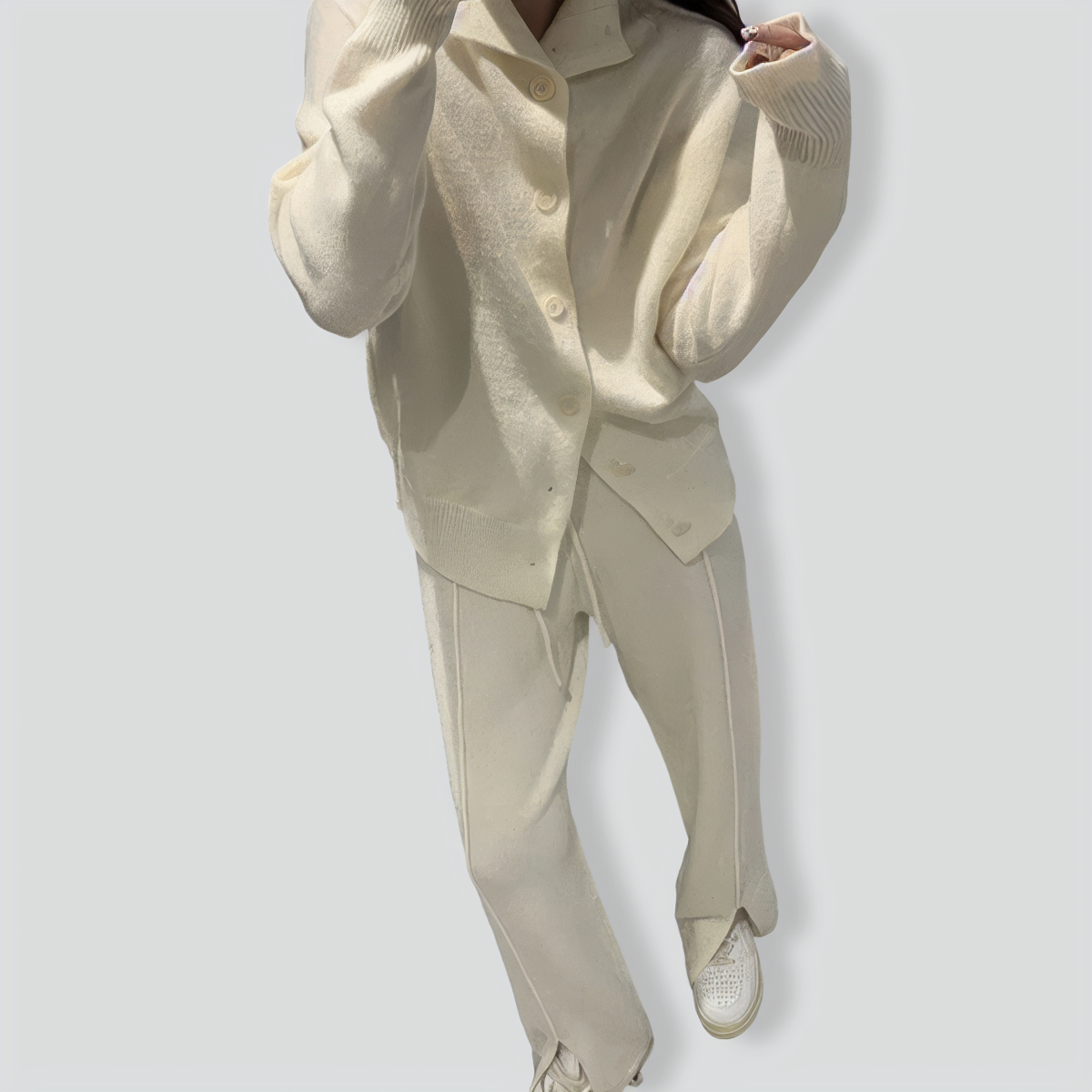 Gentle Wind Knitted Cardigan Sweater Loose Slit Trousers Two-piece Set