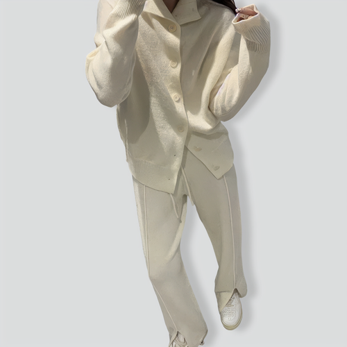 Gentle Wind Knitted Cardigan Sweater Loose Slit Trousers Two-piece Set