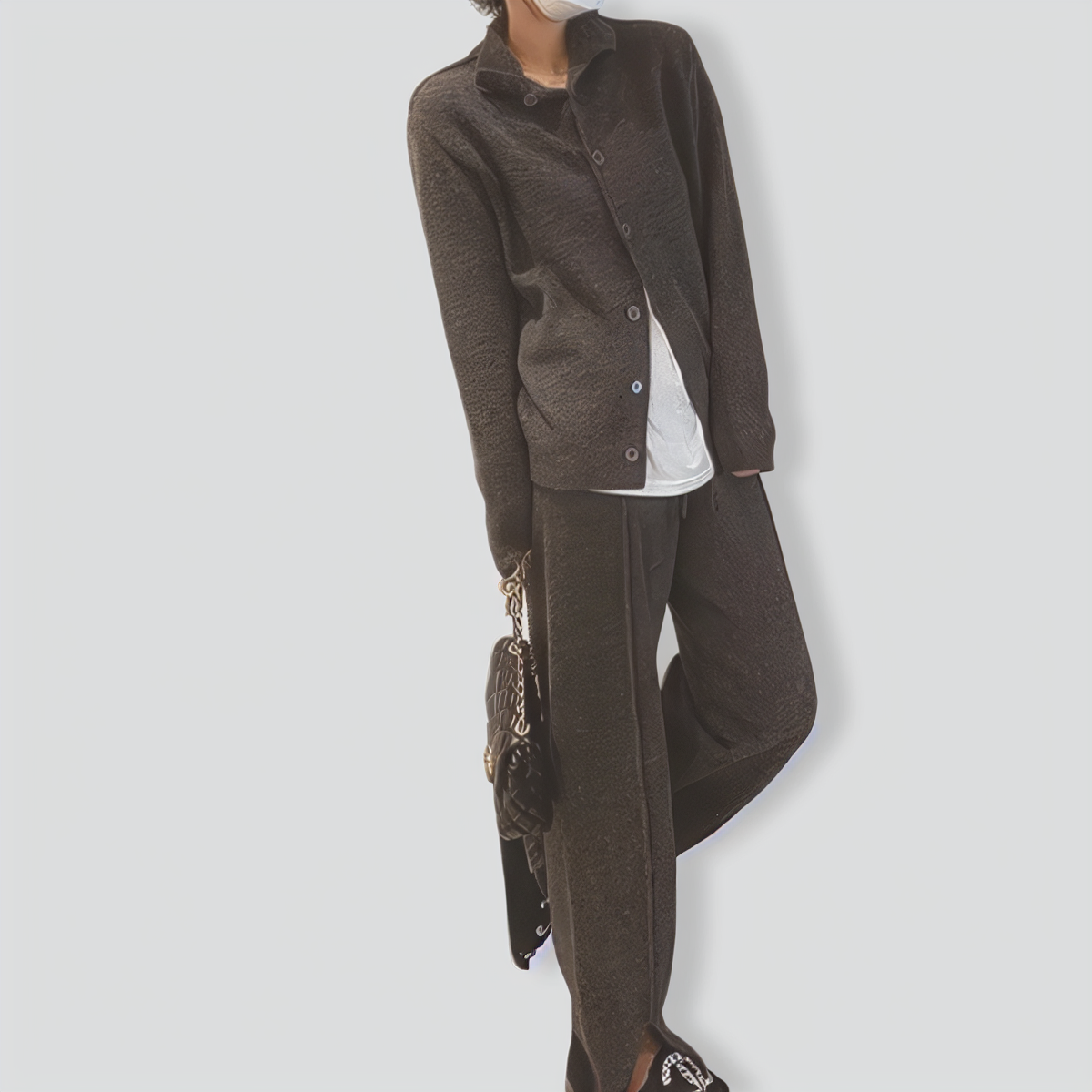 Gentle Wind Knitted Cardigan Sweater Loose Slit Trousers Two-piece Set