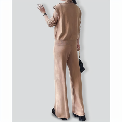 Fashion slim high collar three-piece set