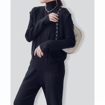 Fashion slim high collar three-piece set