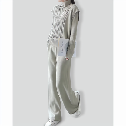 Fashion slim high collar three-piece set