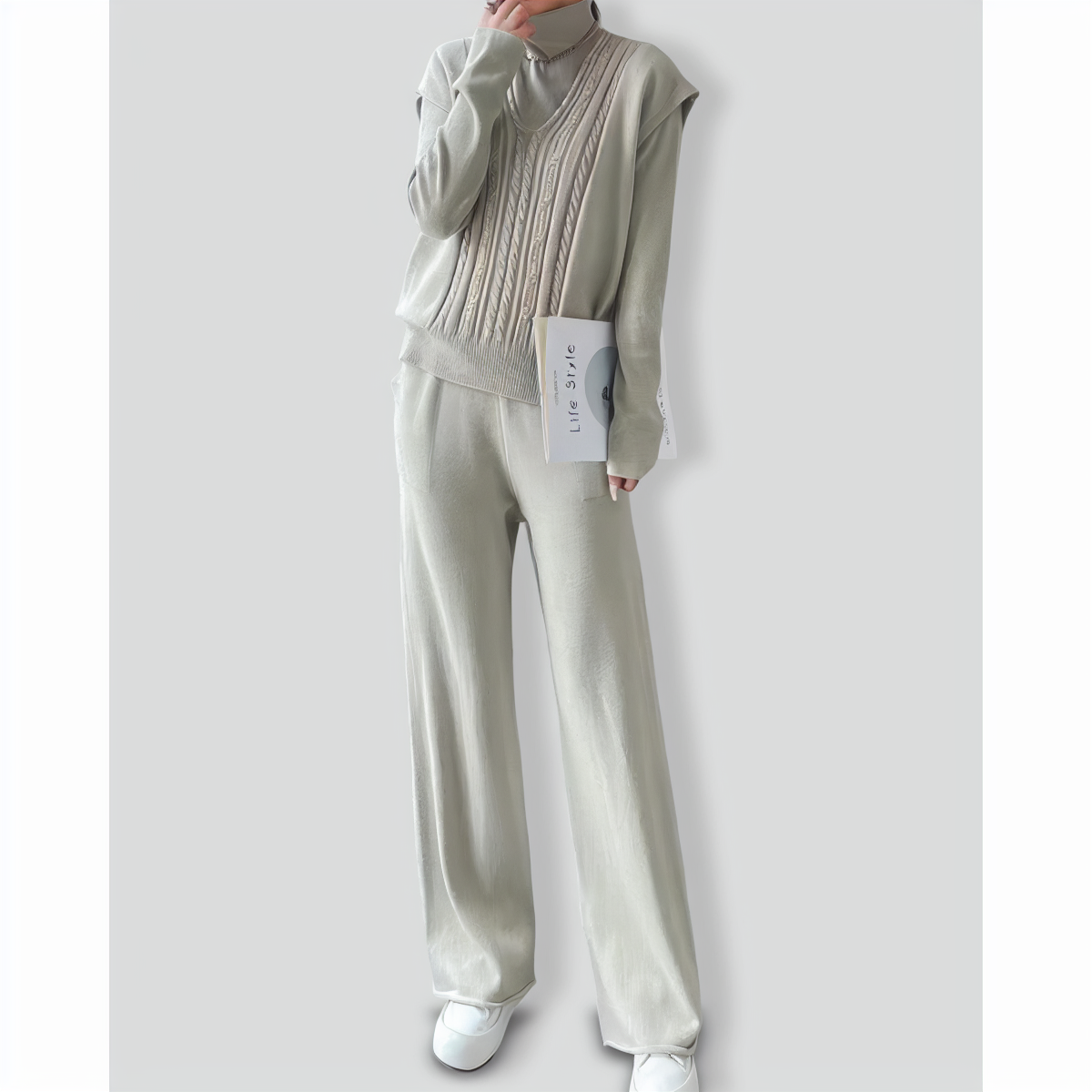 Fashion slim high collar three-piece set