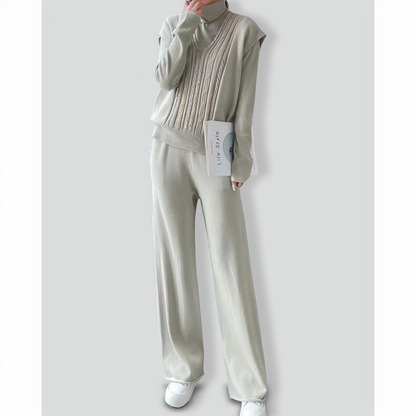 Fashion slim high collar three-piece set