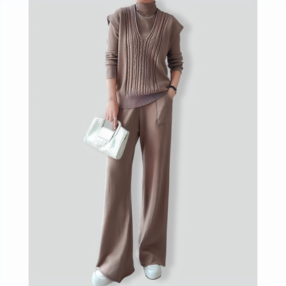 Fashion slim high collar three-piece set