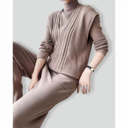 Fashion slim high collar three-piece set