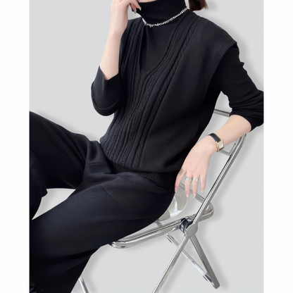 Fashion slim high collar three-piece set