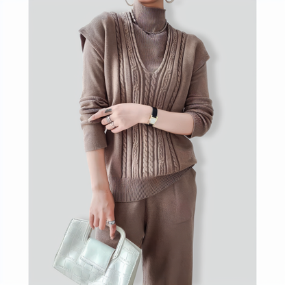 Fashion slim high collar three-piece set