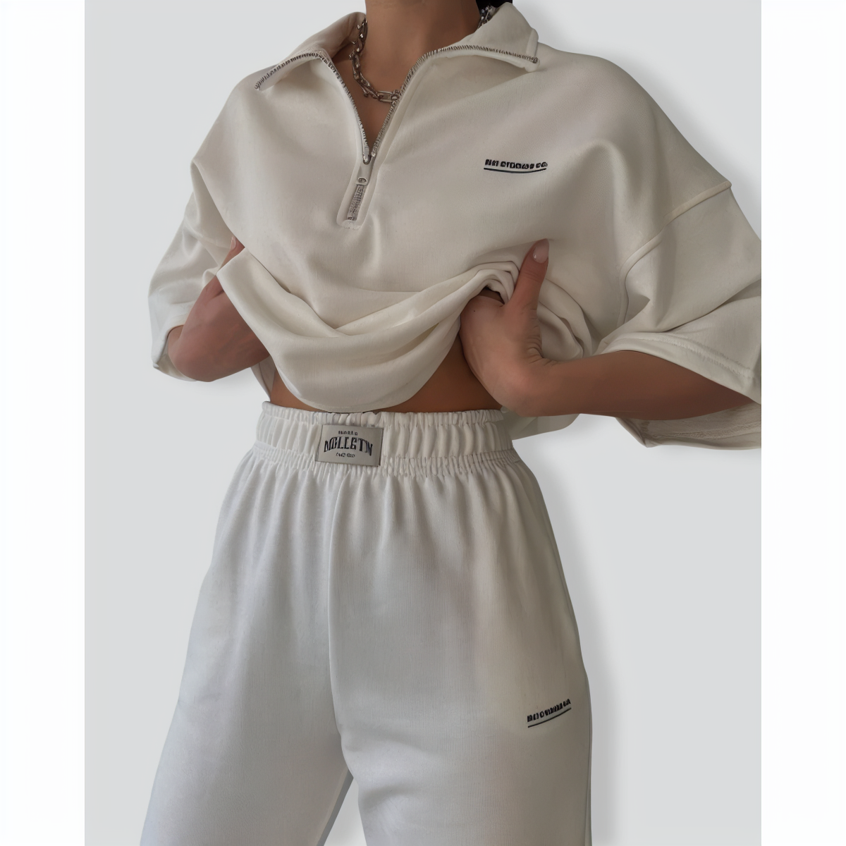 Baggy Short-Sleeved Top and Trouser Suit