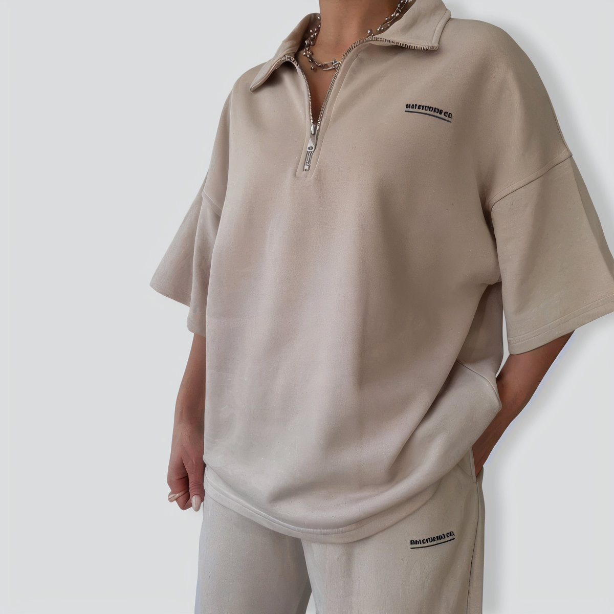 Baggy Short-Sleeved Top and Trouser Suit