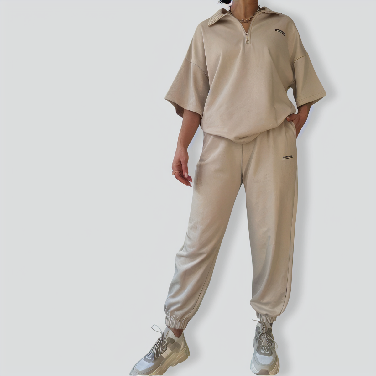 Baggy Short-Sleeved Top and Trouser Suit