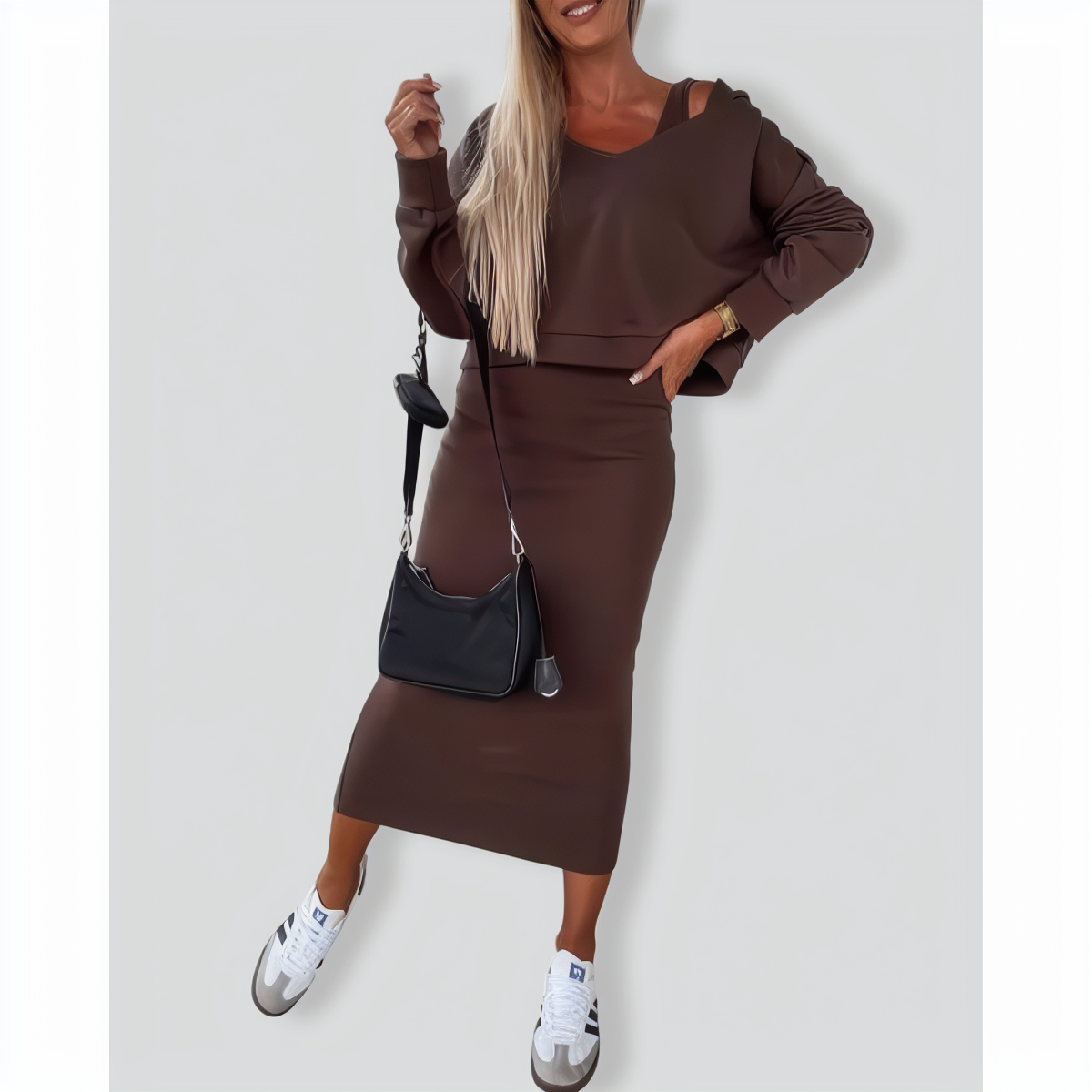 New Autumn Sundress V-neck Hoodie Set