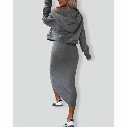 New Autumn Sundress V-neck Hoodie Set