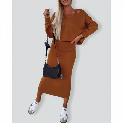 New Autumn Sundress V-neck Hoodie Set