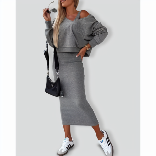 New Autumn Sundress V-neck Hoodie Set