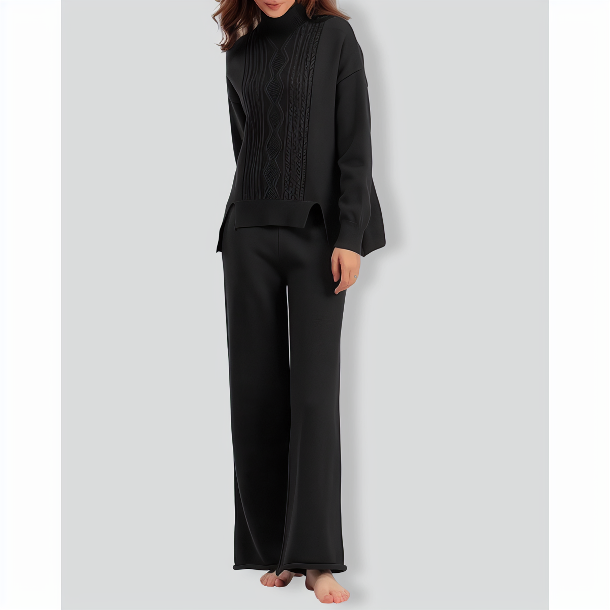 Loose Turtleneck Sweater and Wide-leg Pants Two-pieces Set