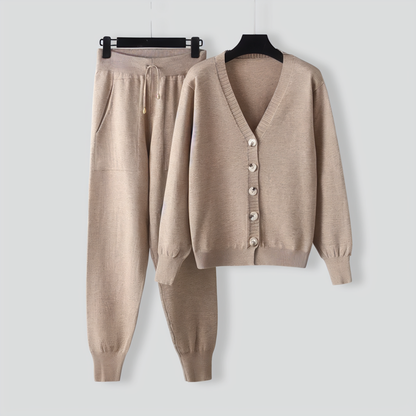 V-neck Cardigan Sweater Pants Two-pieces Set