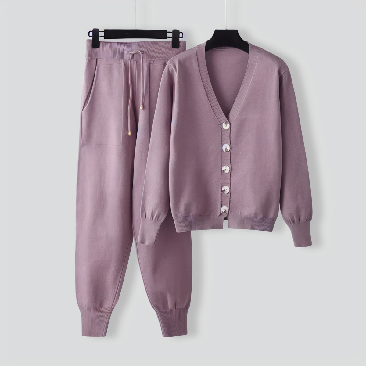 V-neck Cardigan Sweater Pants Two-pieces Set