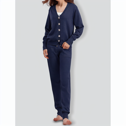V-neck Cardigan Sweater Pants Two-pieces Set