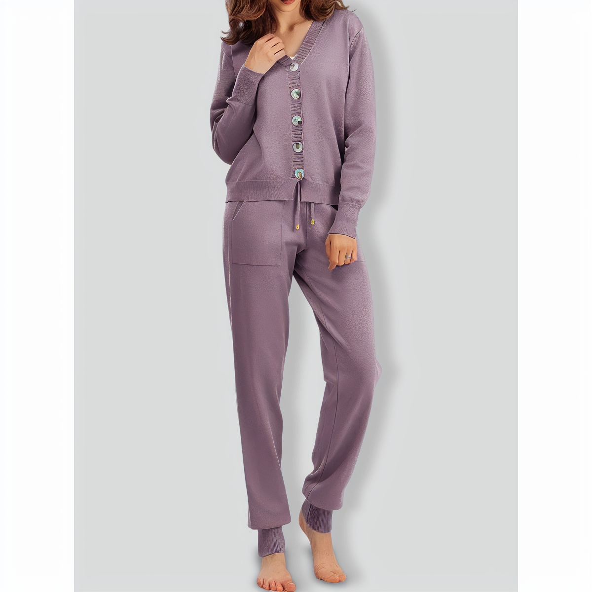 V-neck Cardigan Sweater Pants Two-pieces Set