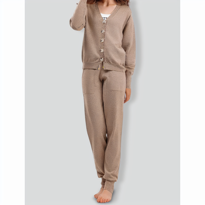 V-neck Cardigan Sweater Pants Two-pieces Set