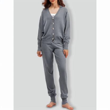 V-neck Cardigan Sweater Pants Two-pieces Set