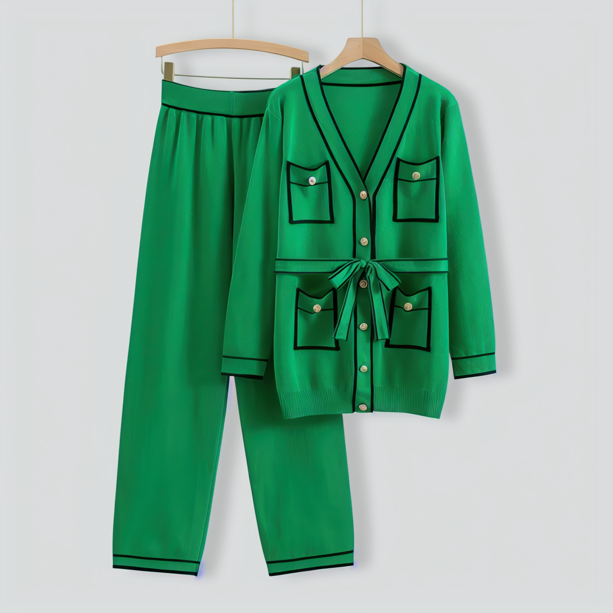 Elegant Color Contrast Two-piece Sweater Suit