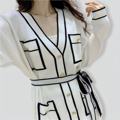 Elegant Color Contrast Two-piece Sweater Suit