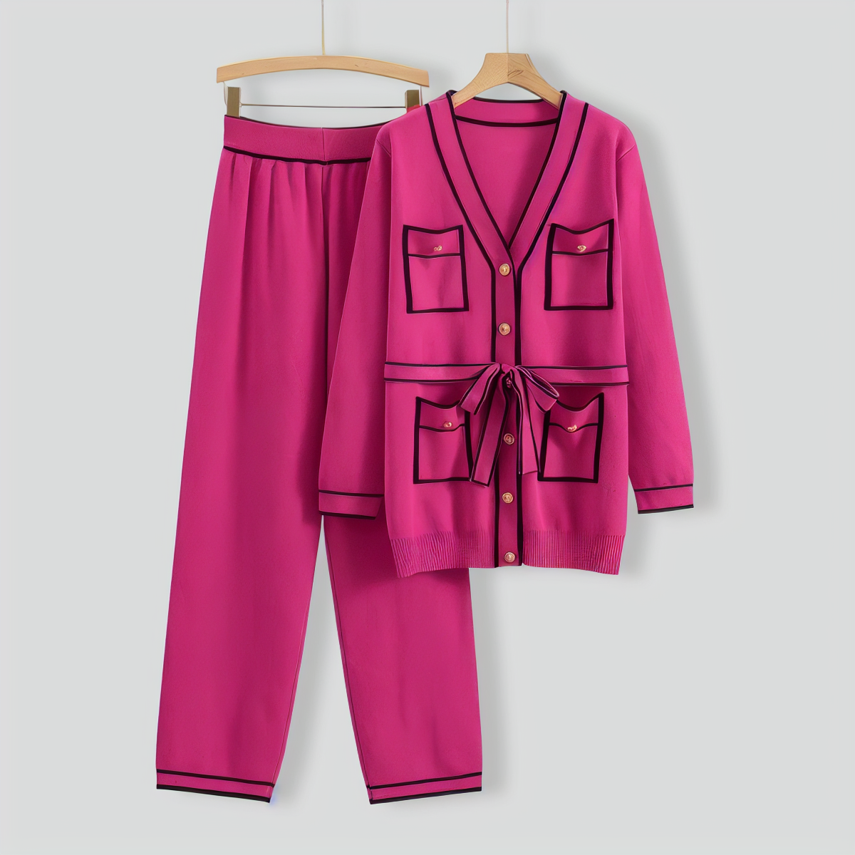 Elegant Color Contrast Two-piece Sweater Suit