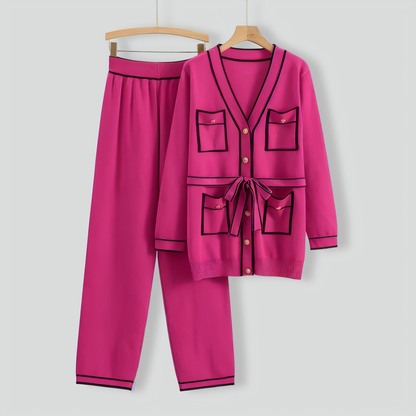Elegant Color Contrast Two-piece Sweater Suit