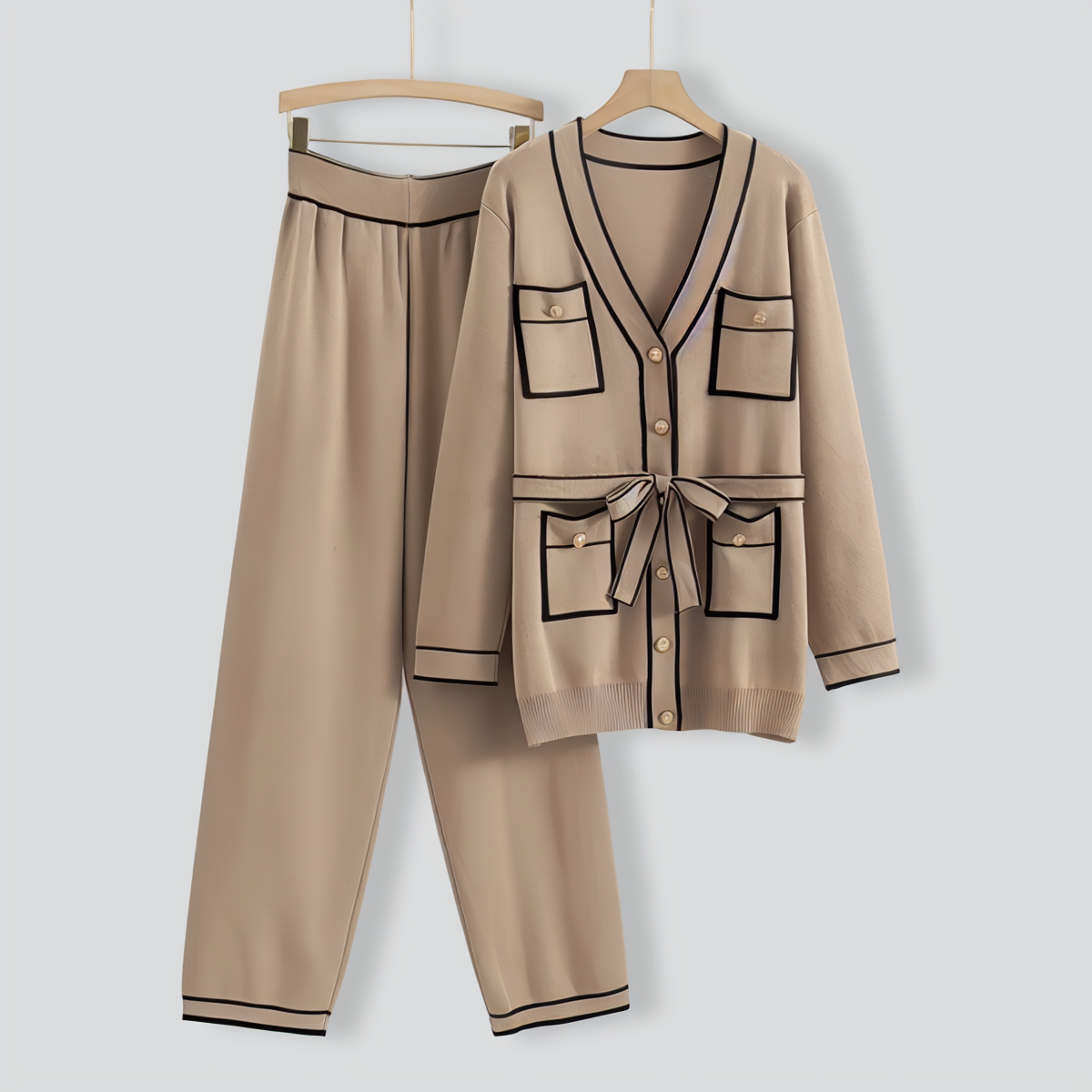 Elegant Color Contrast Two-piece Sweater Suit