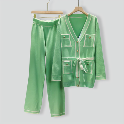 Elegant Color Contrast Two-piece Sweater Suit